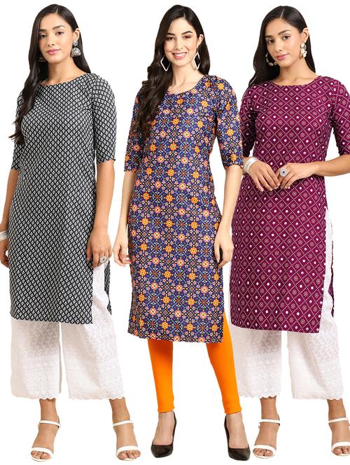 pack of 3 multi colored straight kurta - 19398858 - Very Small Image - 1