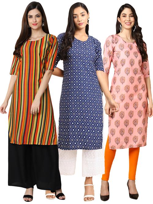 pack of 3 multi colored straight kurta - 19398863 - Very Small Image - 1
