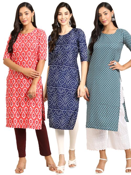 pack of 3 multi colored straight kurta - 19398884 - Very Small Image - 1