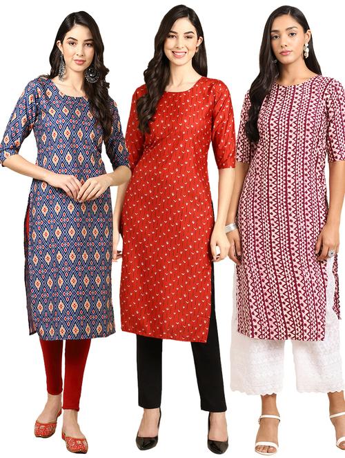 pack of 3 multi colored straight kurta - 19398903 - Very Small Image - 1