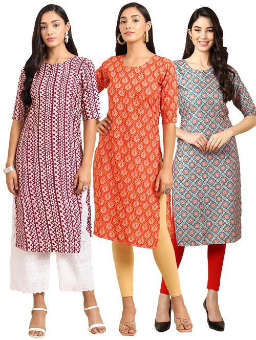 pack of 3 multi colored straight kurta - 19398906 - Very Small Image - 1