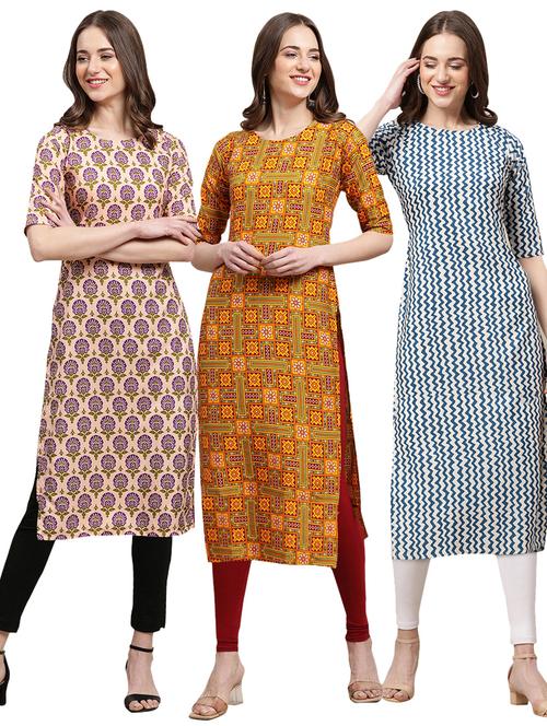 pack of 3 multi colored straight kurta - 19398933 - Very Small Image - 1