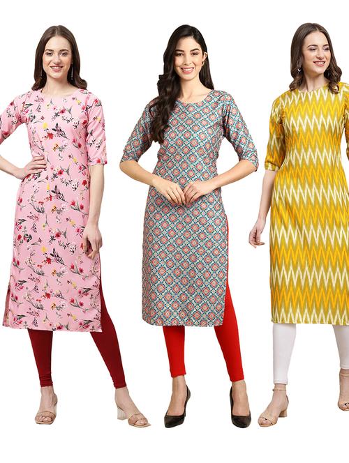pack off 3 printed straight kurta - 19398955 - Very Small Image - 1