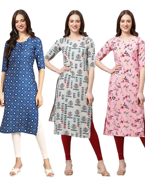 pack off 3 printed straight kurta - 19398970 - Very Small Image - 1