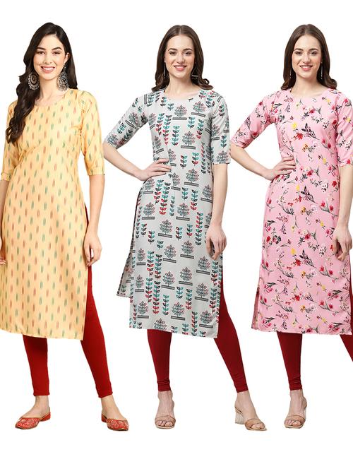 pack off 3 printed straight kurta - 19398983 - Very Small Image - 1