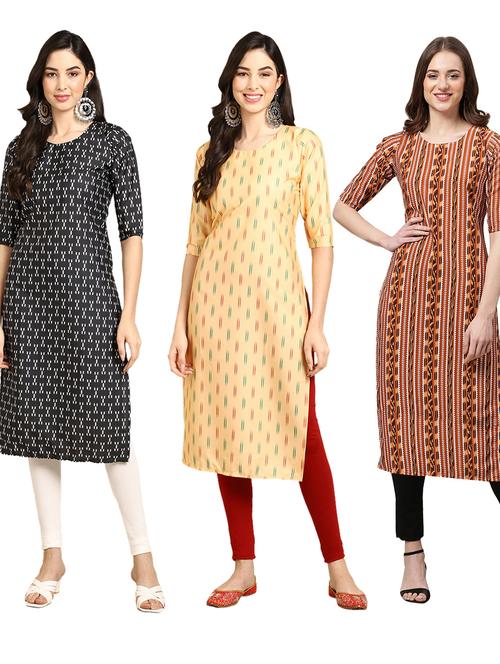 pack off 3 printed straight kurta - 19398993 - Very Small Image - 1