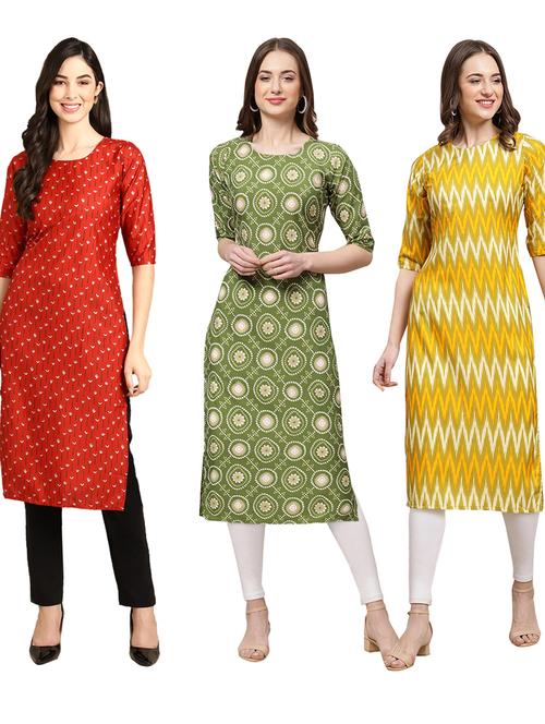 pack off 3 printed straight kurta - 19399010 - Very Small Image - 1