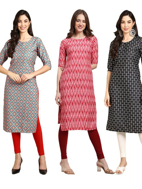 pack off 3 printed straight kurta - 19399014 - Very Small Image - 1