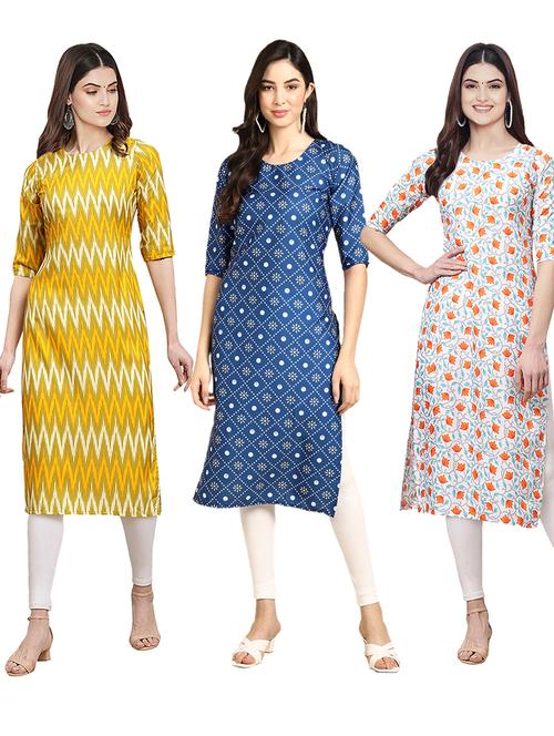 pack off 3 printed straight kurta - 19399022 - Very Small Image - 1