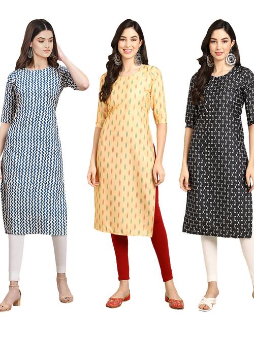 pack off 3 printed straight kurta - 19399032 - Very Small Image - 1