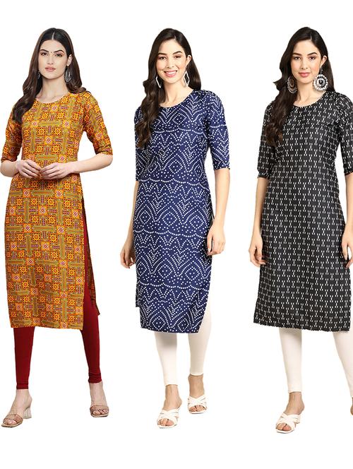 pack off 3 printed straight kurta - 19399041 - Very Small Image - 1