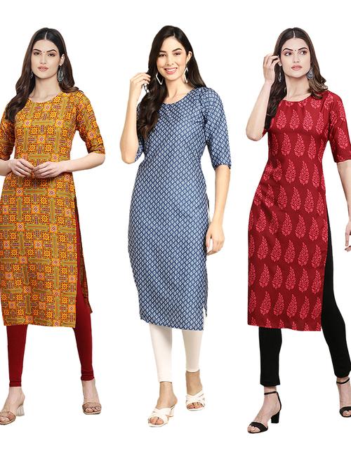 pack off 3 printed straight kurta - 19399042 - Very Small Image - 1