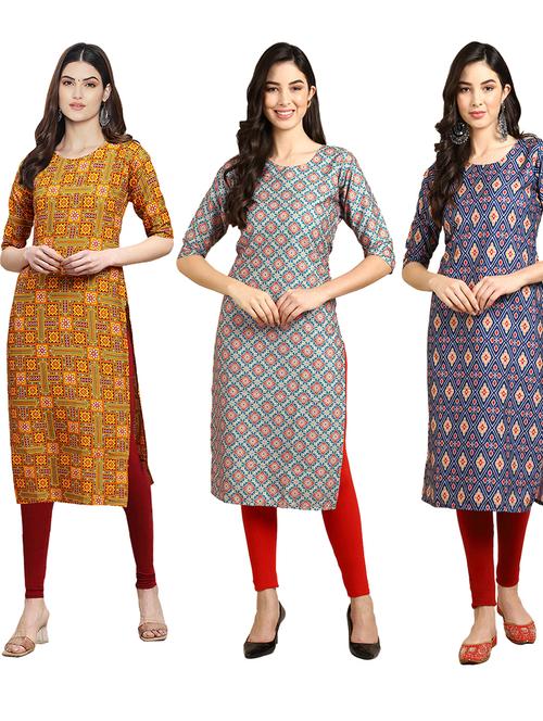 pack off 3 printed straight kurta - 19399044 - Very Small Image - 1