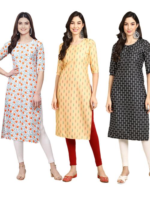 pack off 3 printed straight kurta - 19399046 - Very Small Image - 1