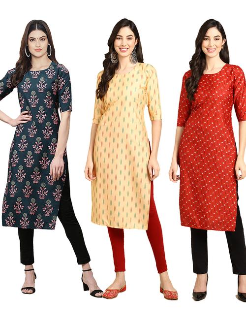 pack off 3 printed straight kurta - 19399050 - Very Small Image - 1