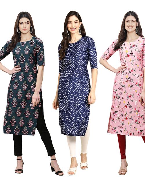 pack off 3 printed straight kurta - 19399051 - Very Small Image - 1