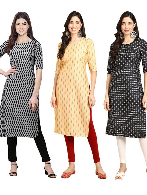 pack off 3 printed straight kurta - 19399055 - Very Small Image - 1