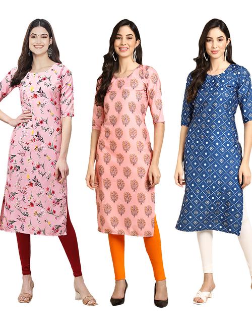 pack of 3 printed straight kurta - 19399070 - Very Small Image - 1