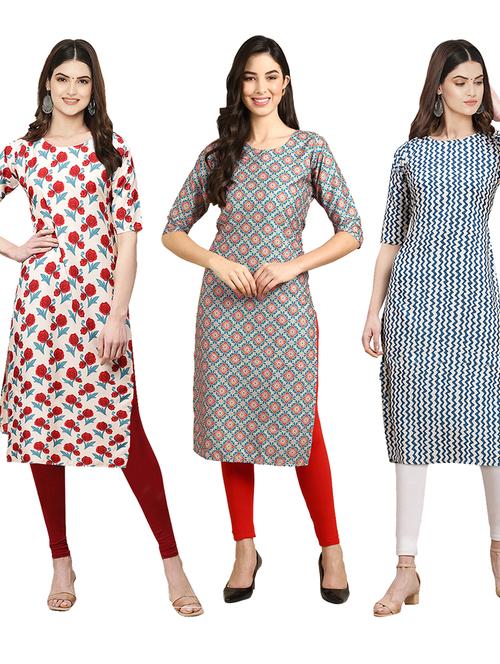 pack off 3 printed straight kurta - 19399085 - Very Small Image - 1