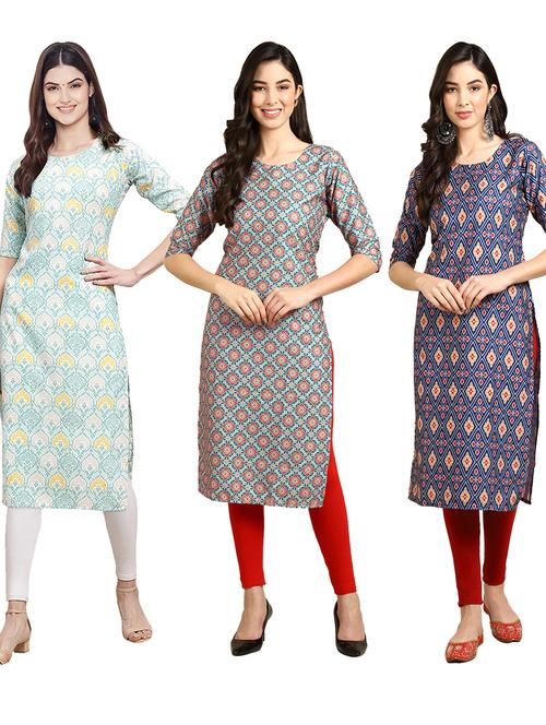 pack off 3 printed straight kurta - 19399090 - Very Small Image - 1