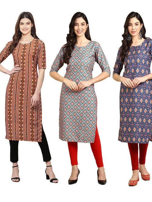 multi coloured printed straight kurta set - 19399095 - Very Small Image - 1