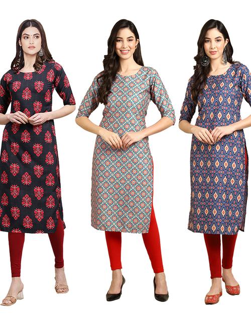 multi coloured printed straight kurta set - 19399099 - Very Small Image - 1