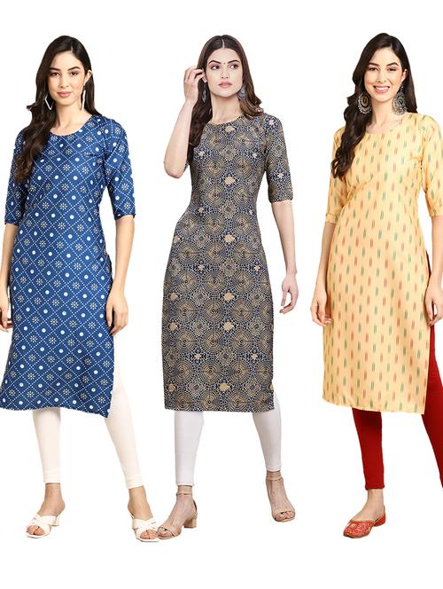 multi coloured printed straight kurta set - 19399103 - Very Small Image - 1
