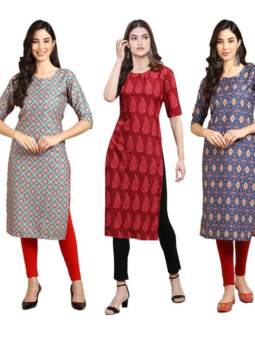multi coloured printed straight kurta set - 19399147 - Very Small Image - 1
