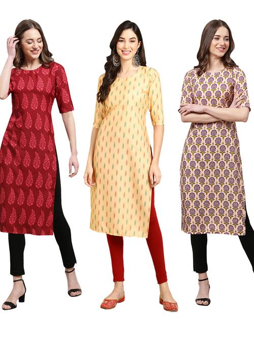multi coloured printed straight kurta set - 19399177 - Very Small Image - 1