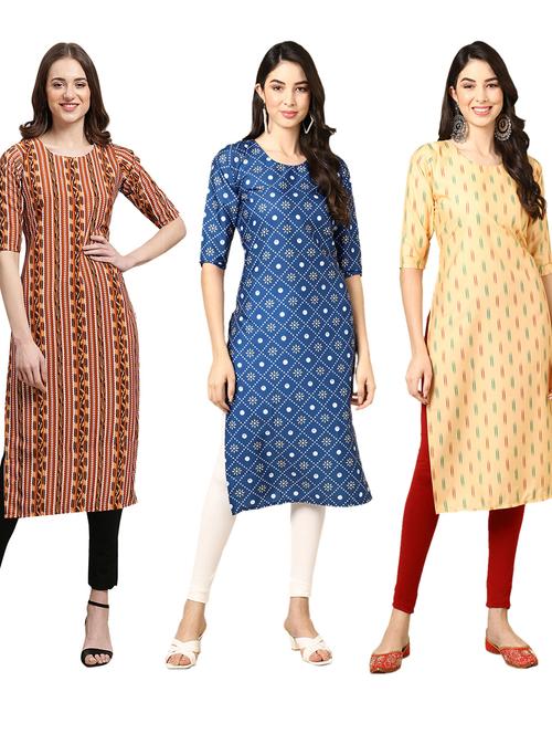 multi coloured printed straight kurta set - 19399197 - Very Small Image - 1