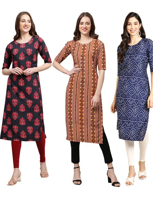 multi coloured printed straight kurta set - 19399200 - Very Small Image - 1