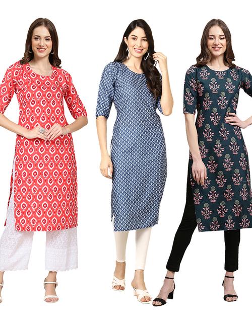 multi coloured printed straight kurta set - 19399205 - Very Small Image - 1