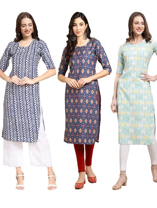 multi coloured printed straight kurta set - 19399210 - Very Small Image - 1