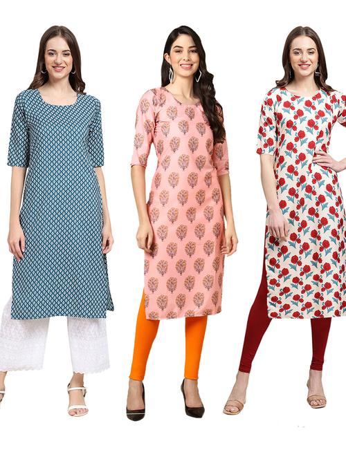 multi coloured printed straight kurta set - 19399220 - Very Small Image - 1