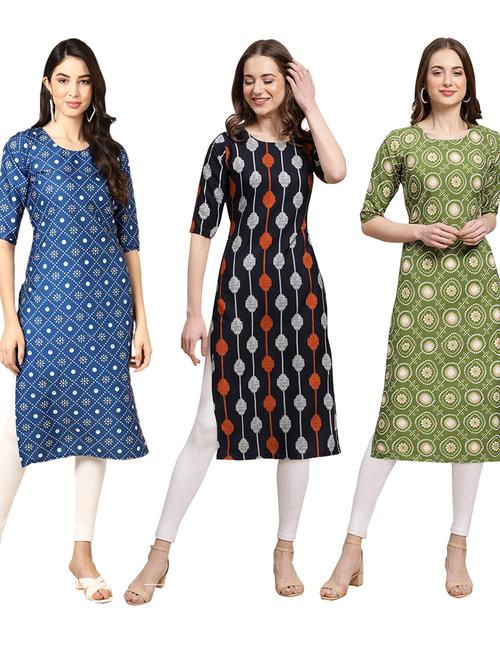 multi coloured printed straight kurta set - 19399224 - Very Small Image - 1