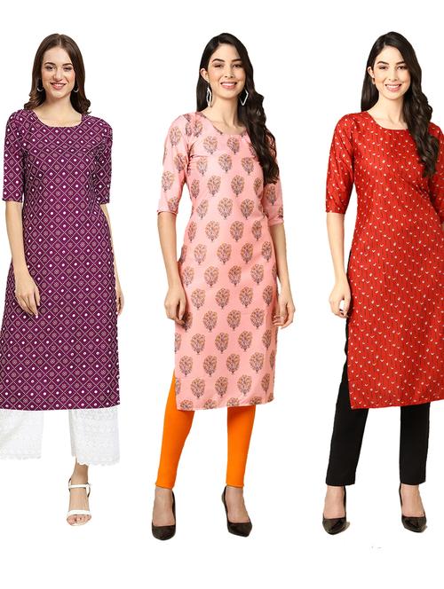 multi coloured printed straight kurta set - 19399232 - Very Small Image - 1