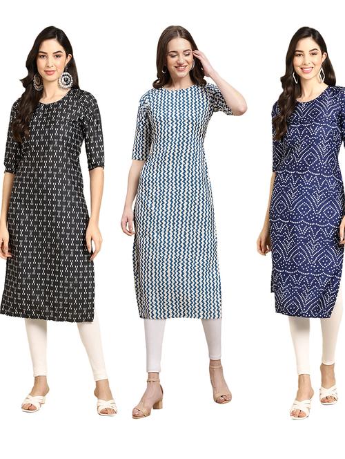 multi coloured printed straight kurta set - 19399239 - Very Small Image - 1