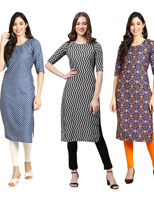 pack off 3 printed straight kurta - 19399245 - Very Small Image - 1