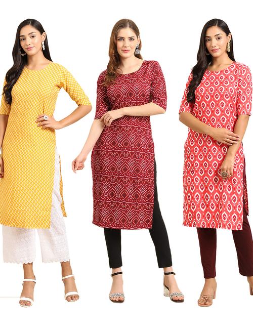 pack off 3 printed straight kurta - 19399281 - Very Small Image - 1