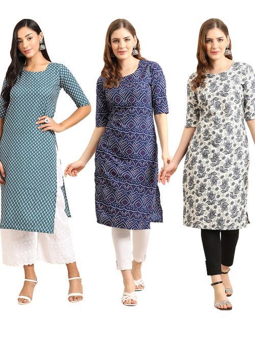 pack off 3 printed straight kurta - 19399286 - Very Small Image - 1