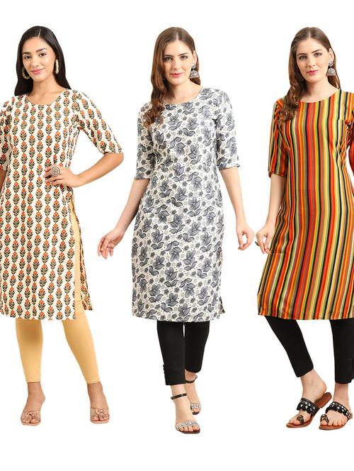 pack off 3 printed straight kurta - 19399288 - Very Small Image - 1