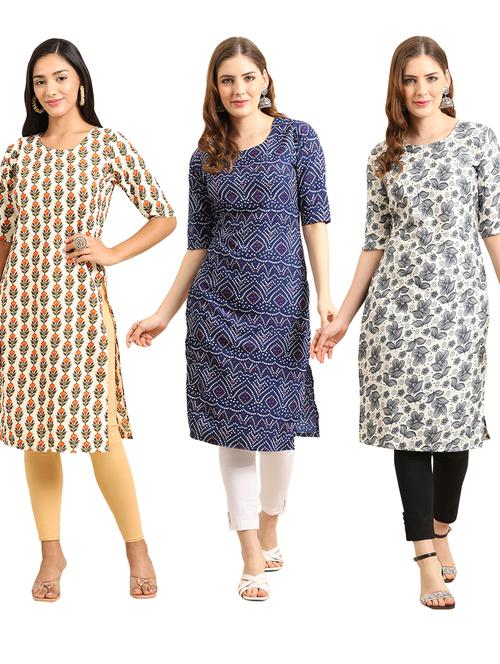 pack off 3 printed straight kurta - 19399291 - Very Small Image - 1