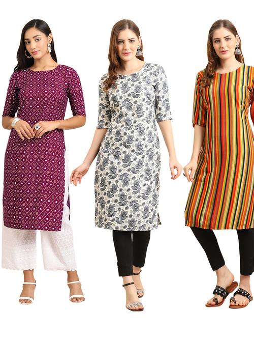 pack off 3 printed straight kurta - 19399301 - Very Small Image - 1