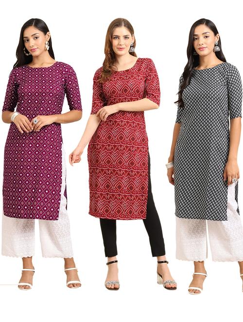 pack off 3 printed straight kurta - 19399302 - Very Small Image - 1