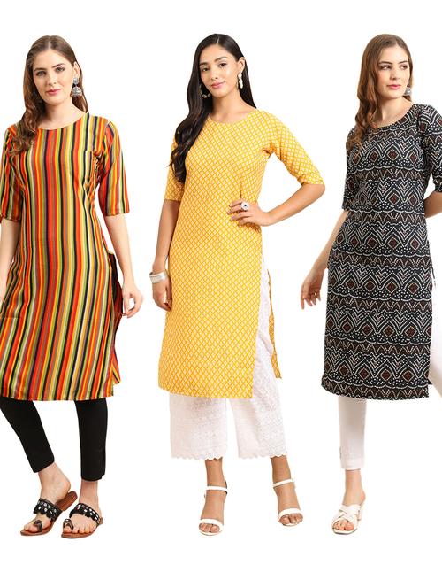 pack off 3 printed straight kurta - 19399305 - Very Small Image - 1