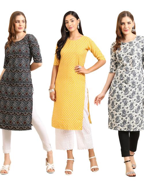 pack off 3 printed straight kurta - 19399313 - Very Small Image - 1