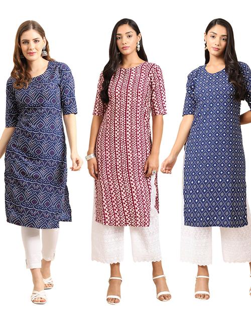 pack off 3 printed straight kurta - 19399320 - Very Small Image - 1