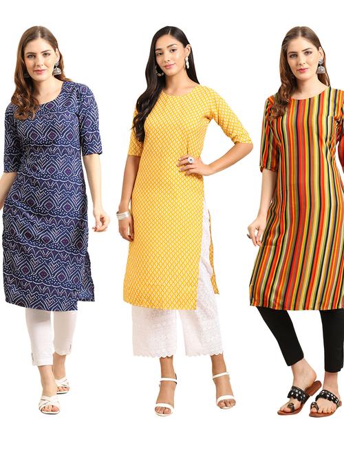 pack off 3 printed straight kurta - 19399321 - Very Small Image - 1