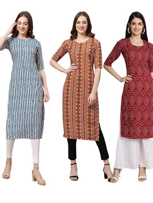pack off 3 printed straight kurta - 19399333 - Very Small Image - 1