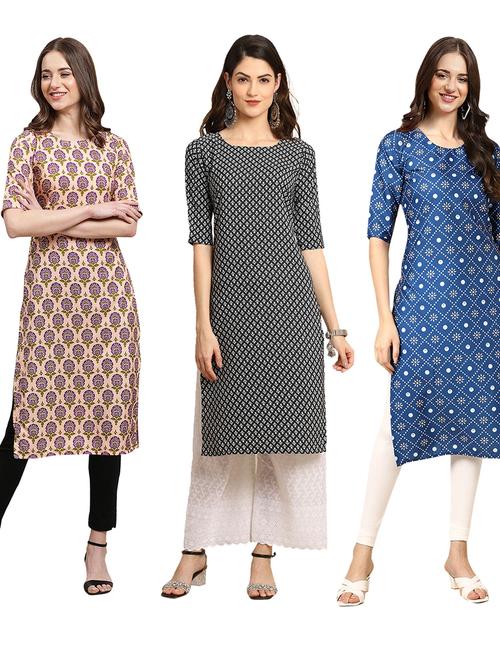 pack off 3 printed straight kurta - 19399338 - Very Small Image - 1